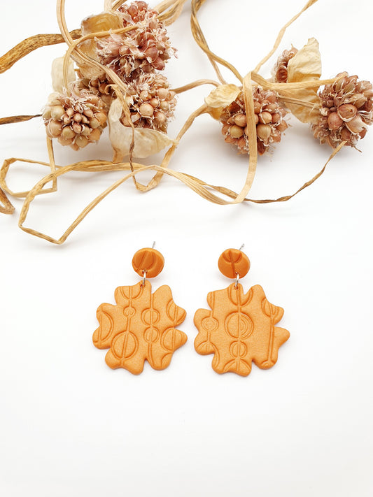 Earring dangles - earthy orange textured florals