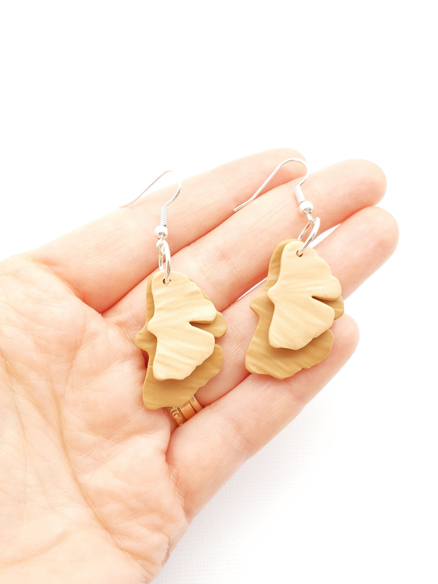 Earring dangles - tan ginko leaves