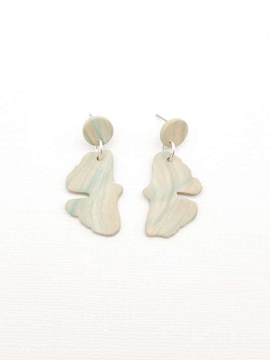 Earring dangles - green marble ginko leaves