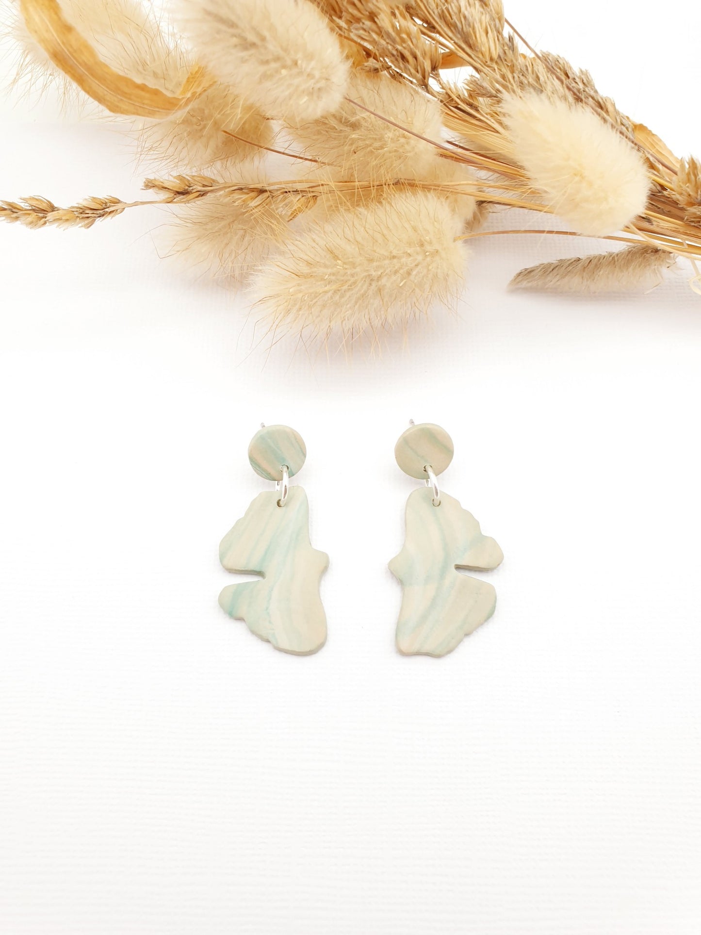 Earring dangles - green marble ginko leaves