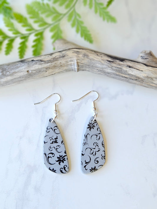 Earring dangles - grey floral drops