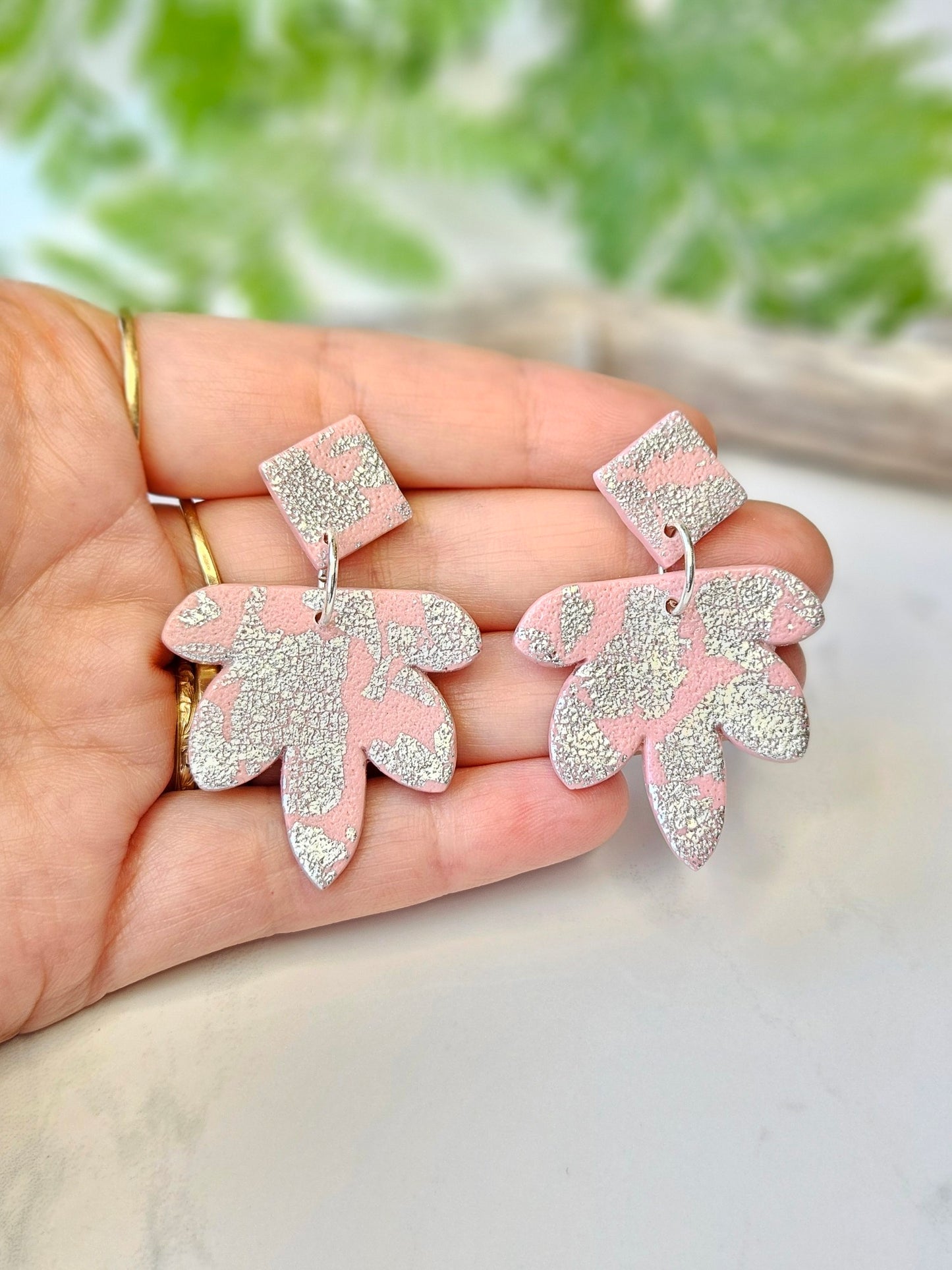 Earring dangles - pink sparkle flowers