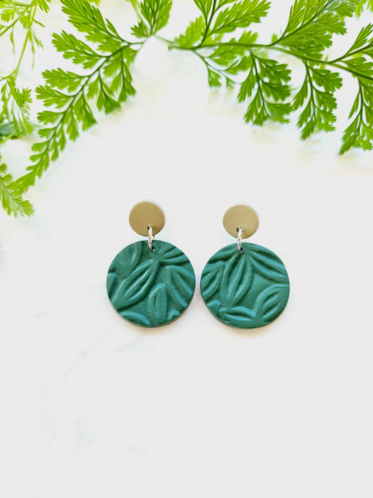 Earring dangles - 2 tone green leaves