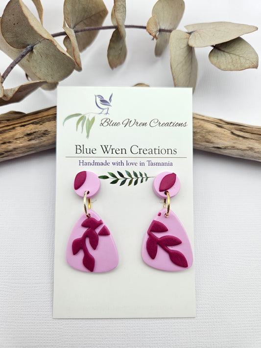Earring dangles - pink & purple vines
