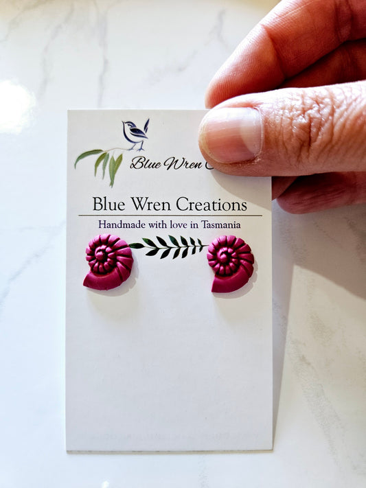 Earring studs - dark pink nautilus shells