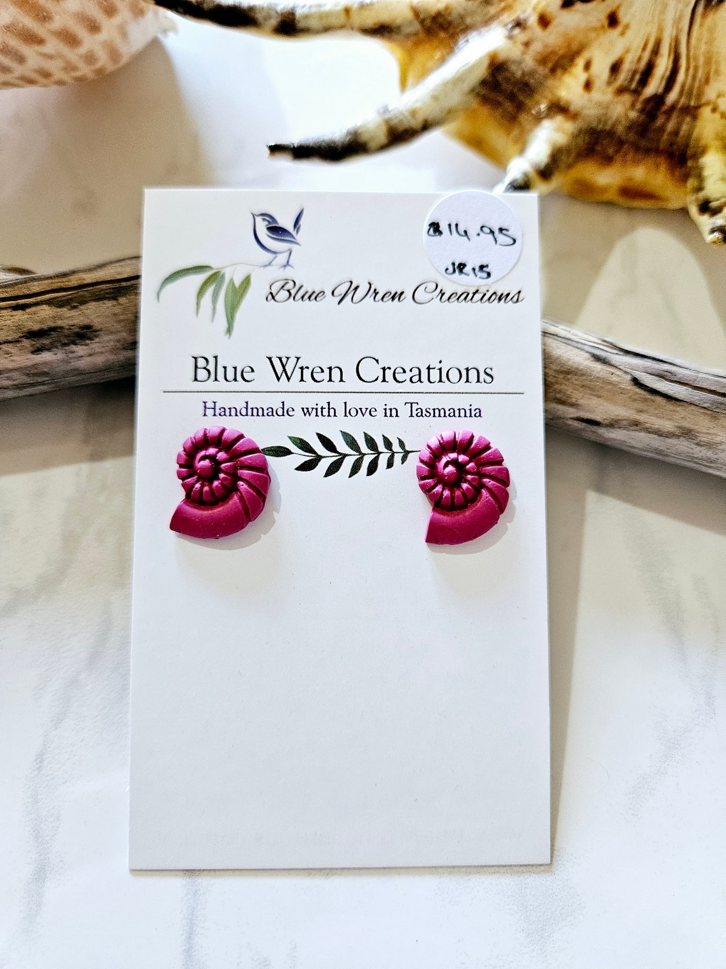 Earring studs - dark pink nautilus shells