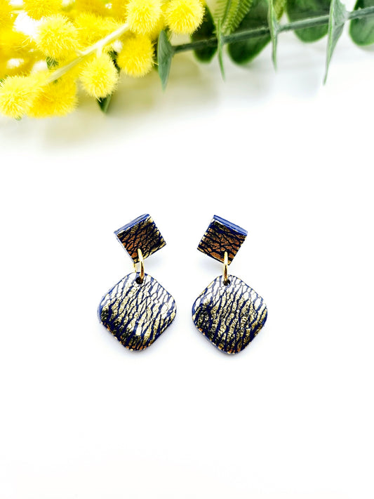 Earring dangles - gold crackle diamonds