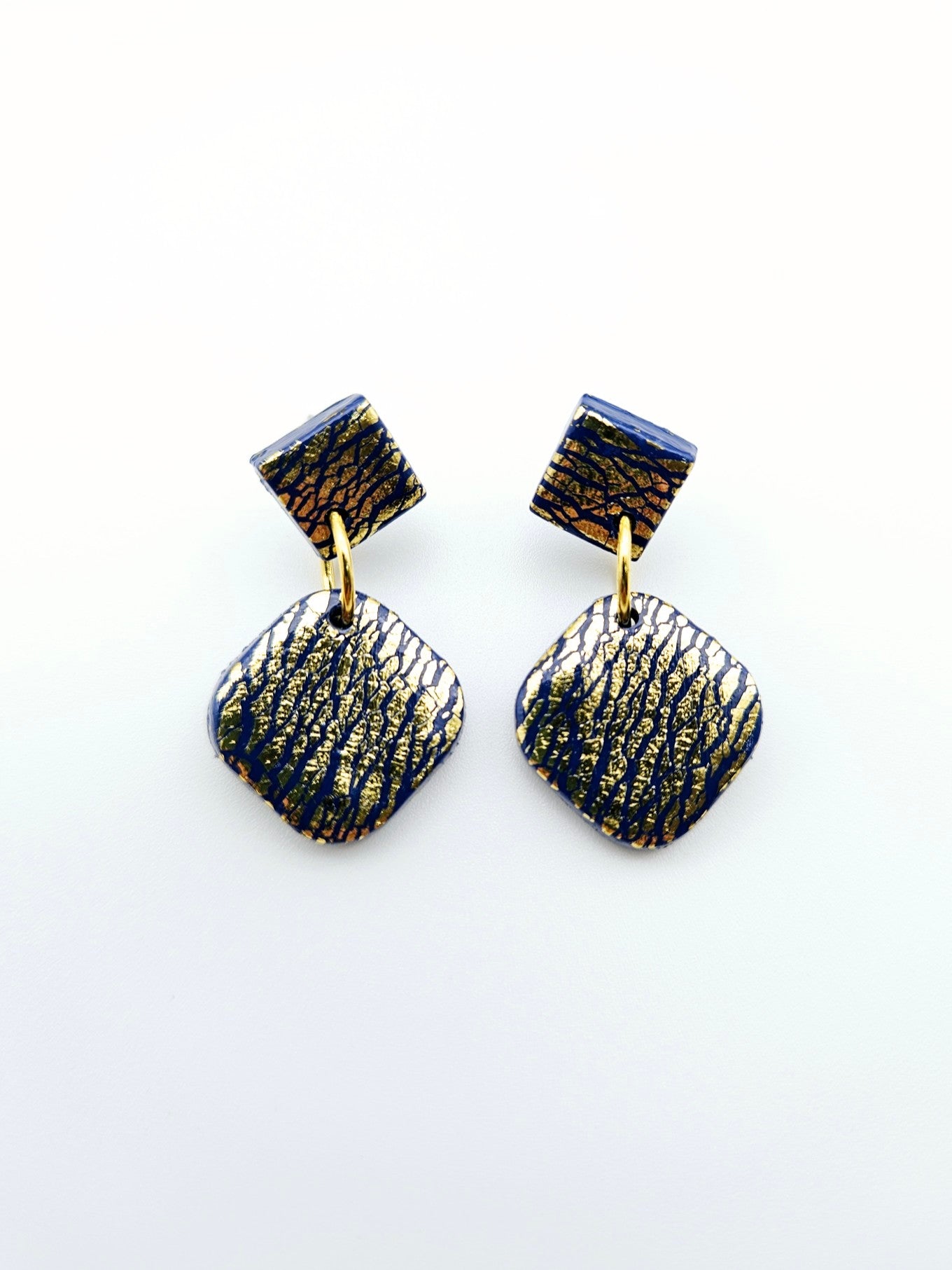 Earring dangles - gold crackle diamonds