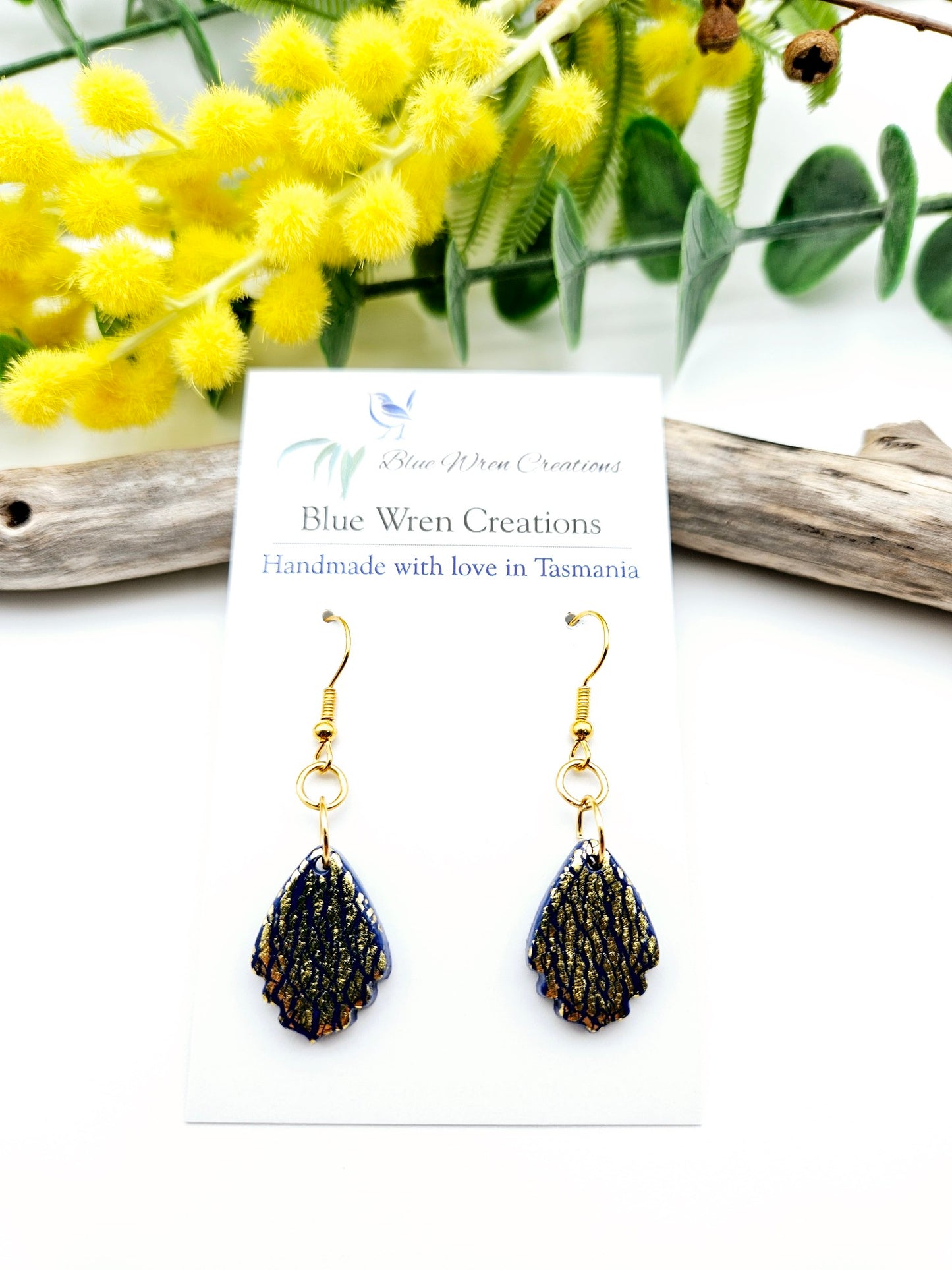 Earring dangles - gold crackle petals