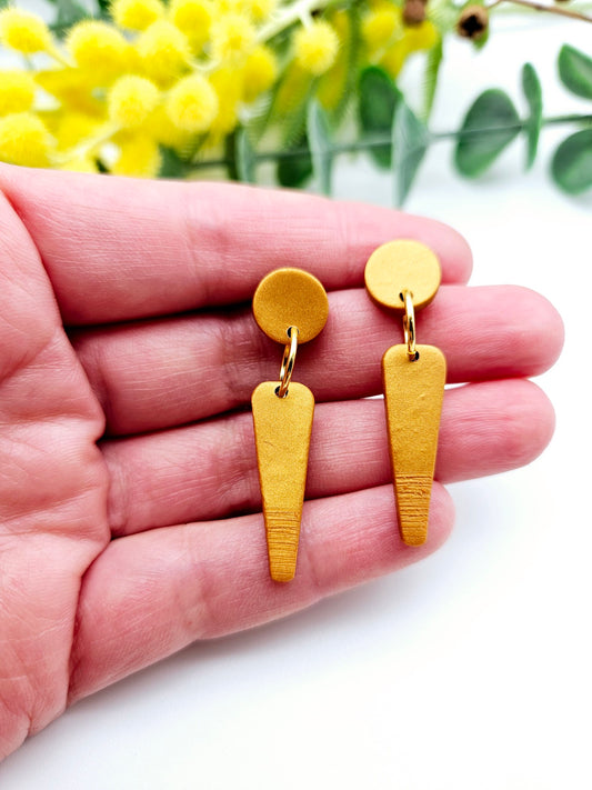 Earring dangles - brushed gold drops