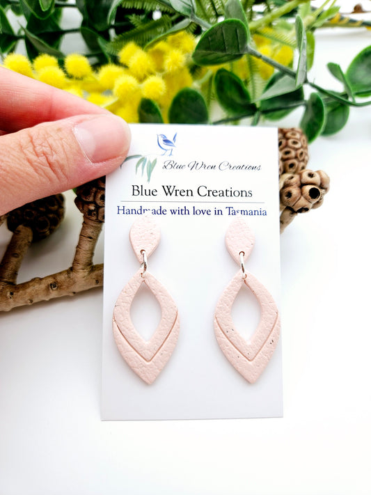 Earring dangles - leather texture hollow drops