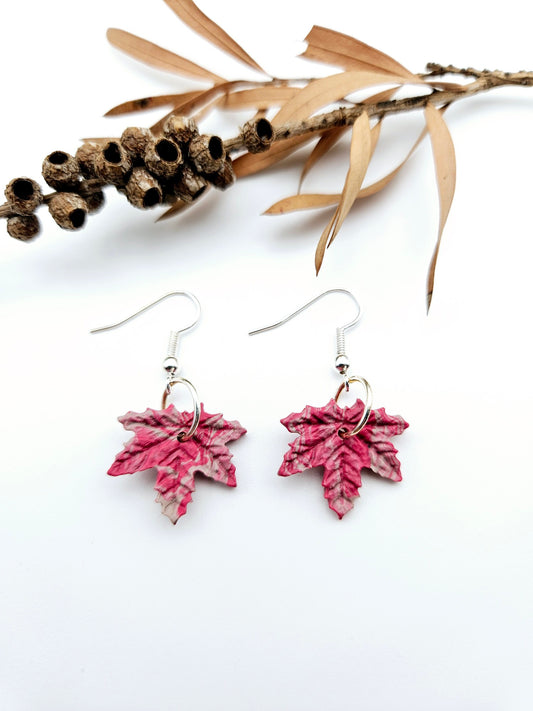 Earring dangles - mauve marbled maple leaves