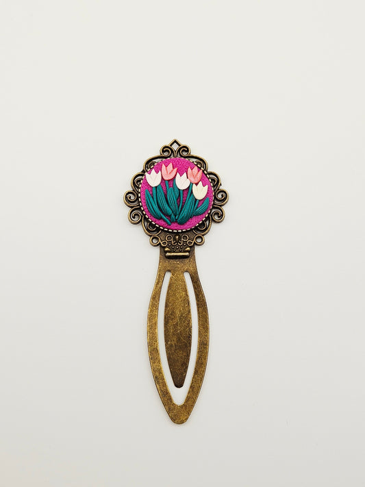 Bookmark vintage style - tulips at sunset