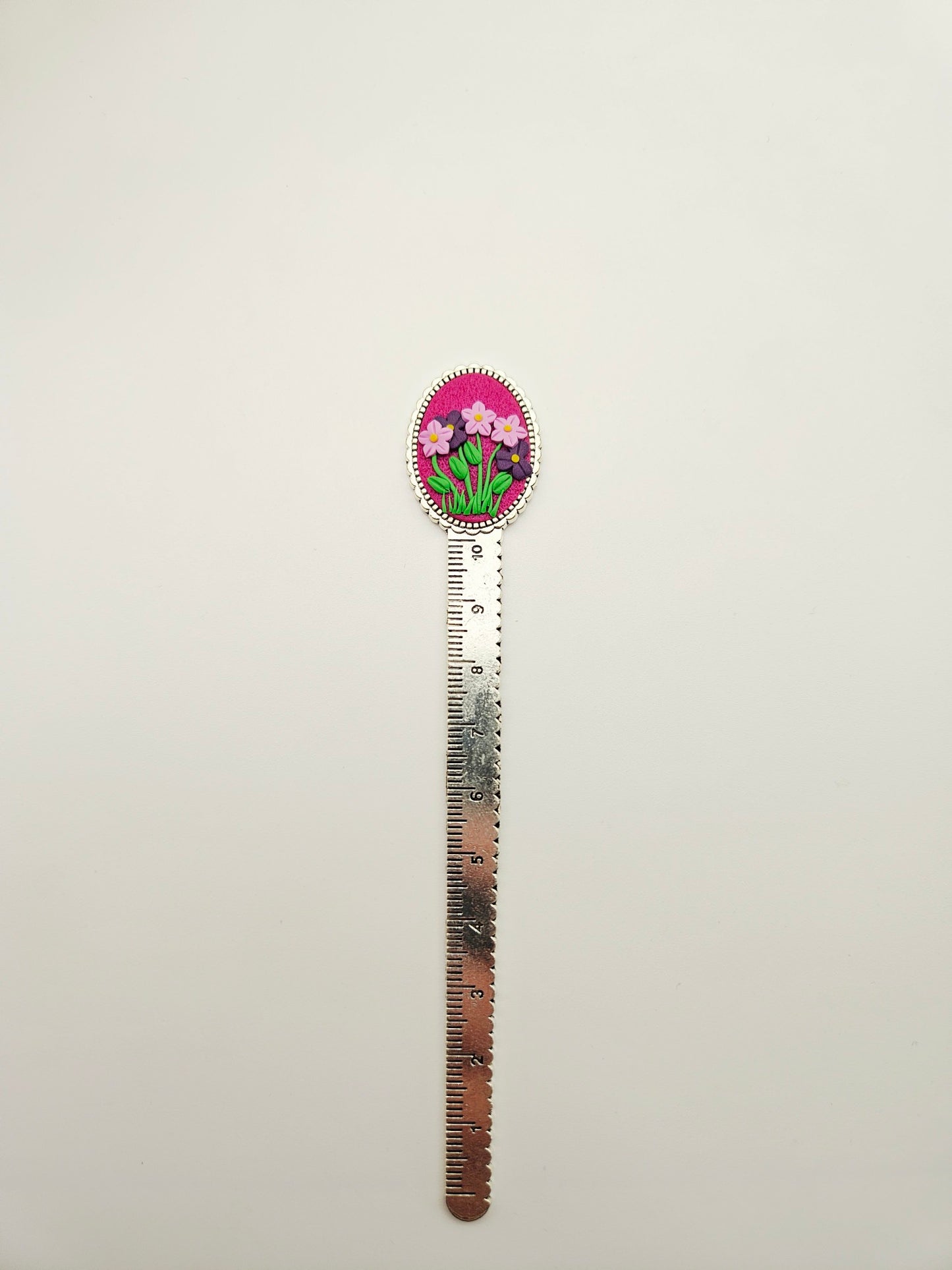 Bookmark vintage tape measure - purple flowers