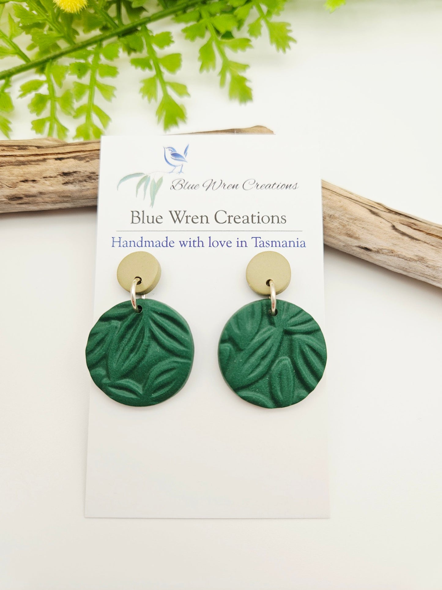 Earring dangles - 2 tone green leaves