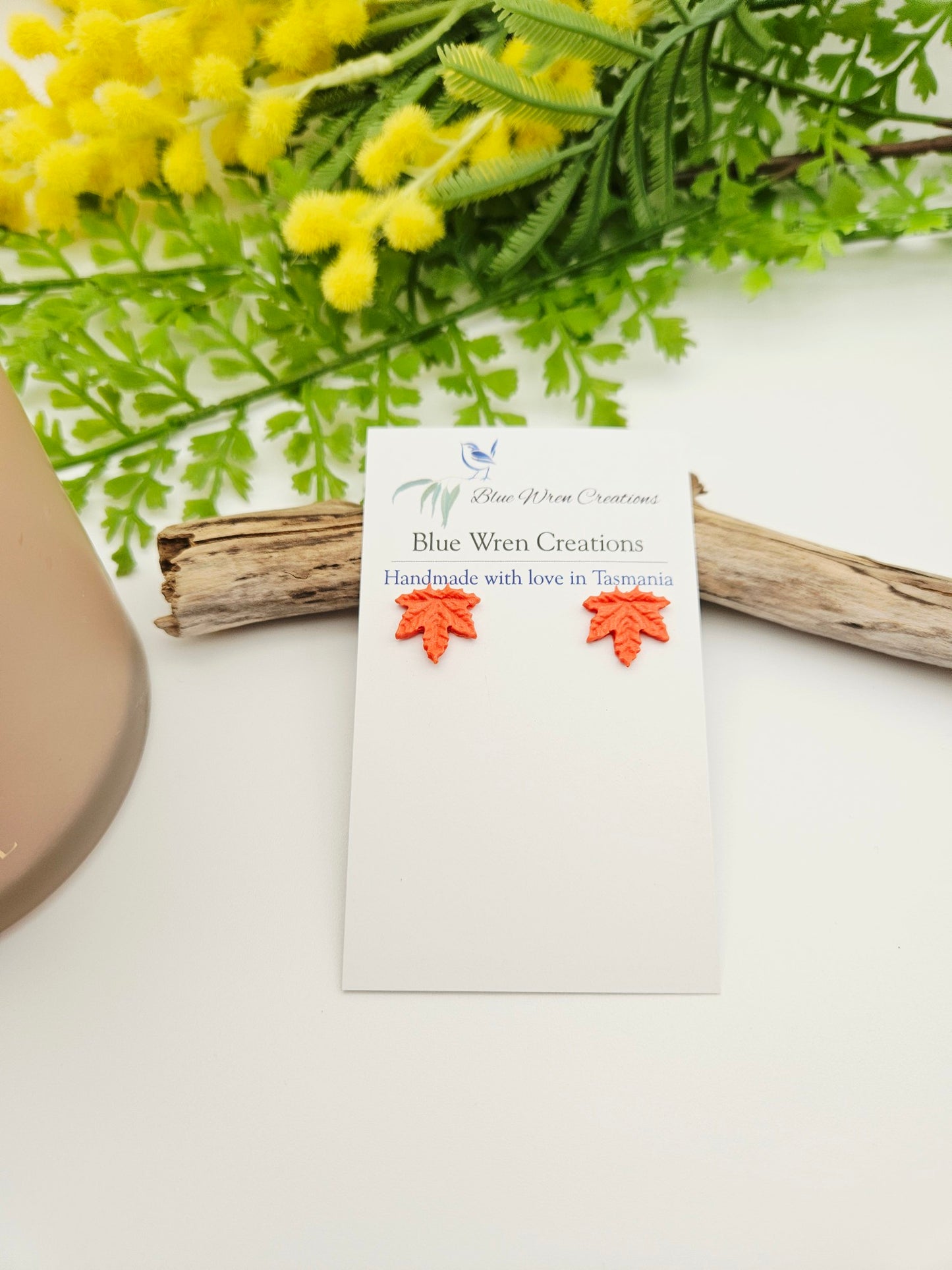 Earring studs - orange maple leaves