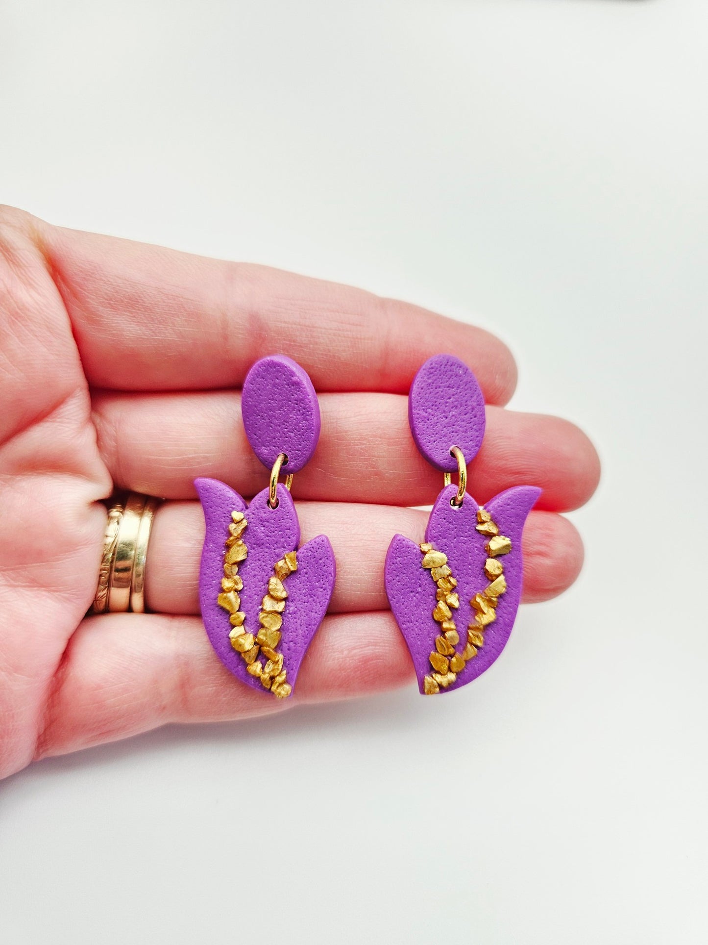 Earring dangles - purple elegant petals