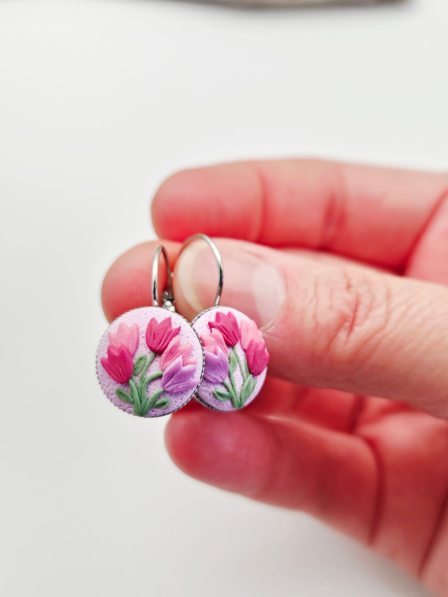 Earring dangles - purple tulips