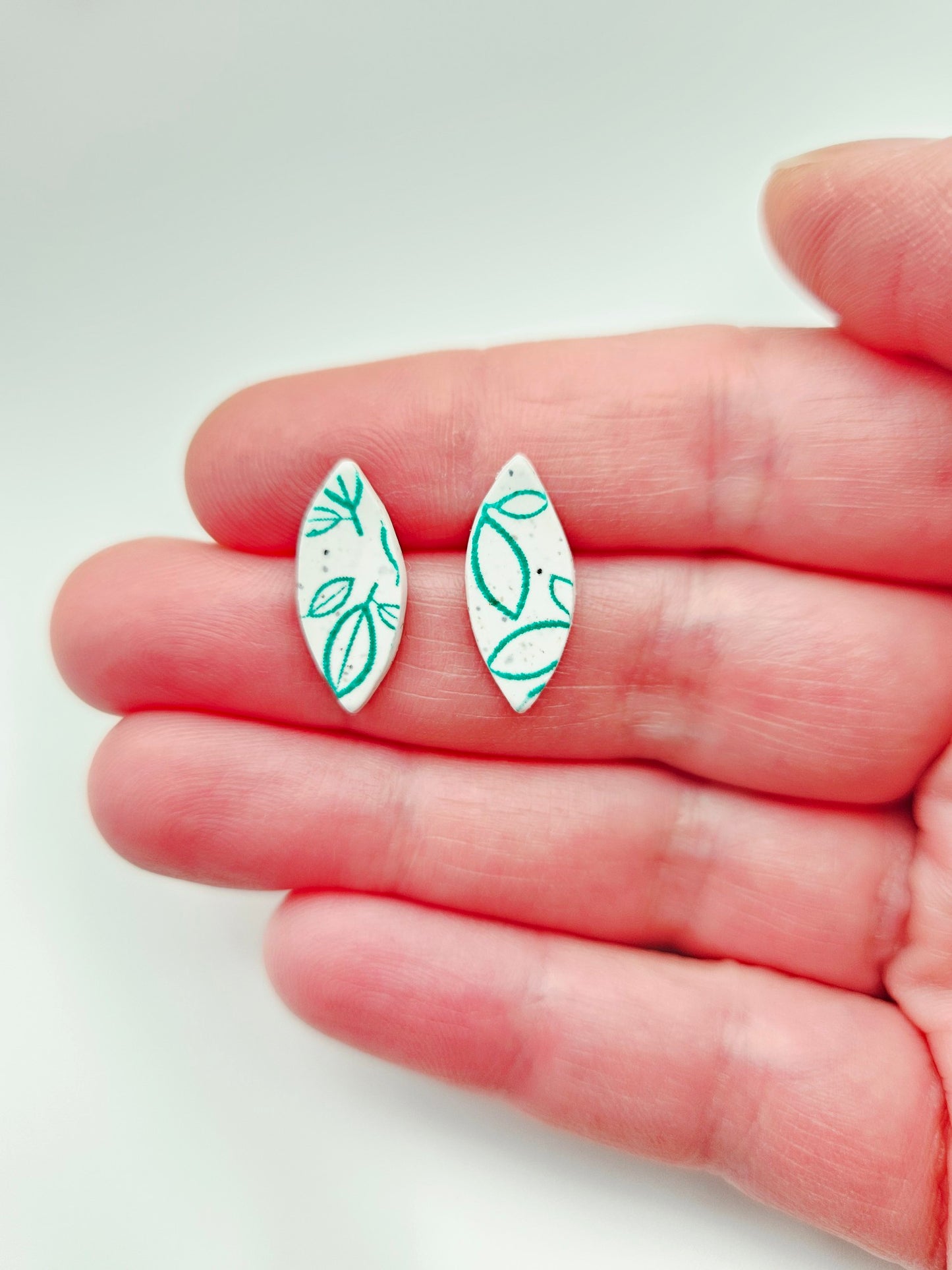 Earring studs - green leaves