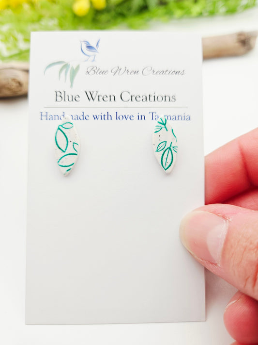 Earring studs - green leaves