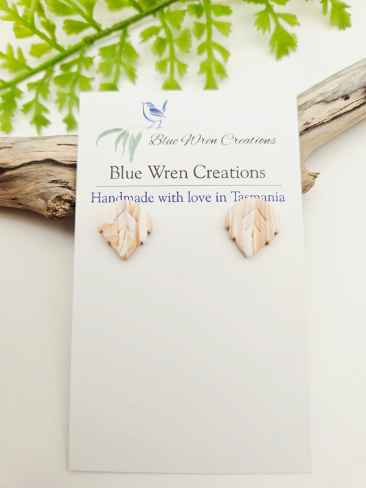 Earring studs - copper & white leaves