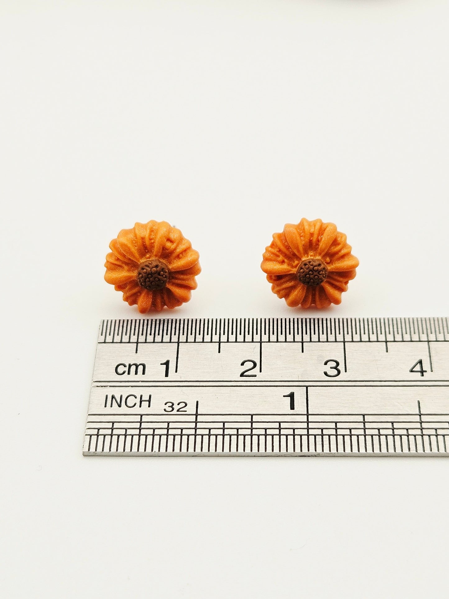 Earring studs - tiny orange sunflowers