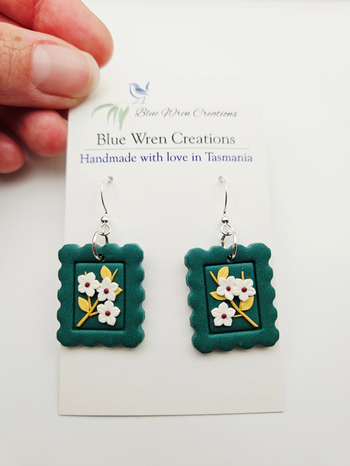Earring dangles - floral postage stamps