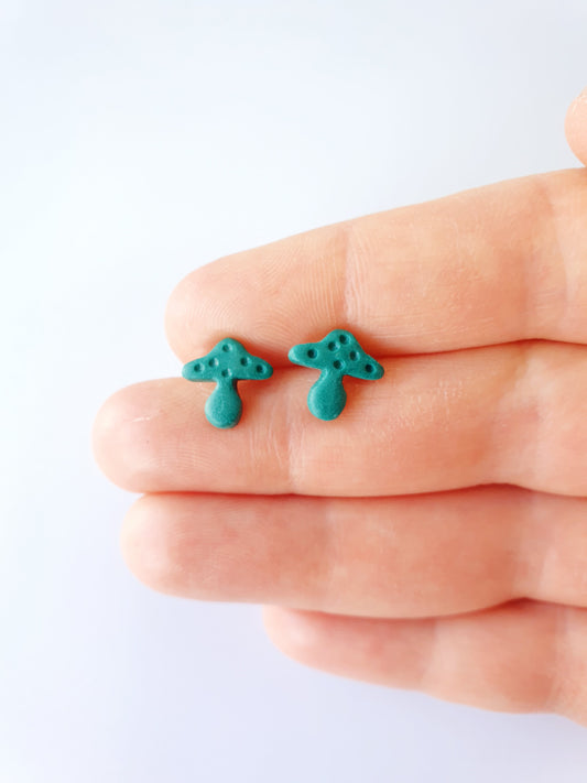 Earring studs - cute green mushrooms