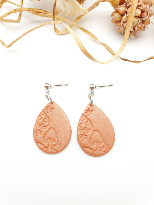 Earring dangles - copper shimmer mushrooms
