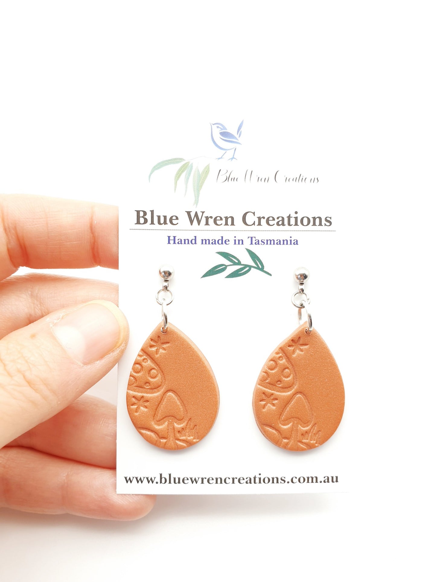 Earring dangles - copper shimmer mushrooms