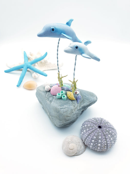 Dolphin mum & baby sculpture - Opal & Pearl