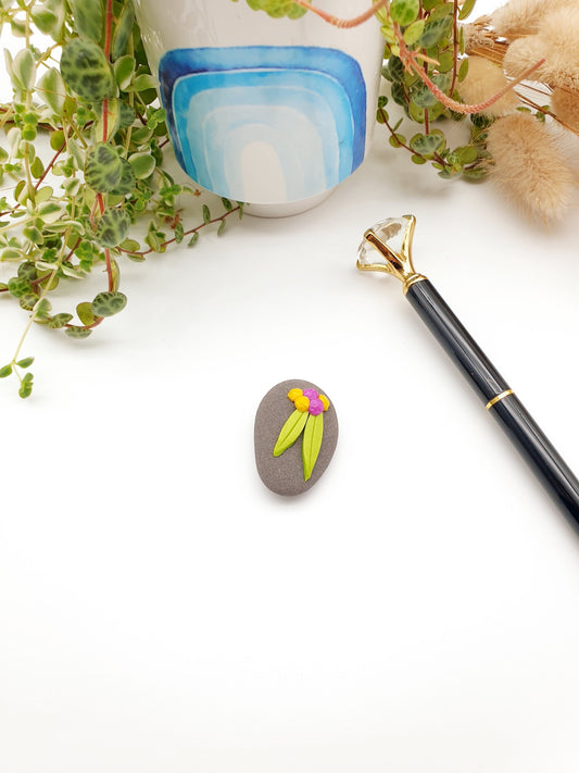 Gratitude rock in purple & yellow