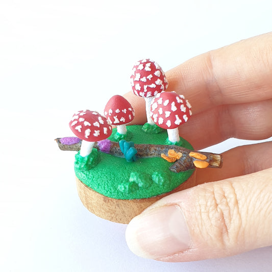 Mushroom miniature forest fungi sculpture - amanita muscaria
