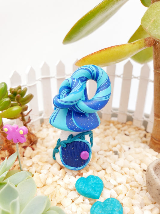 Miniature garden kit - turquoise & blue glitter swirls