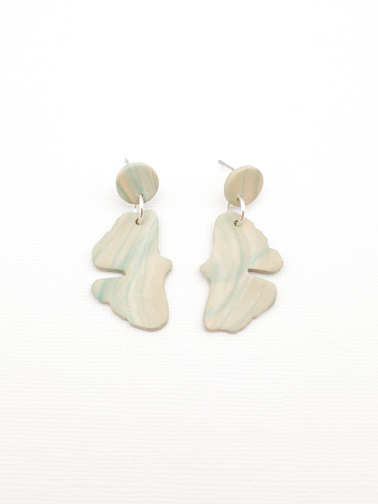 Earring dangles - green marble ginko leaves