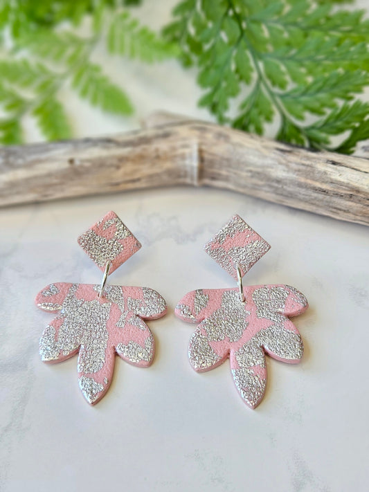 Earring dangles - pink sparkle flowers