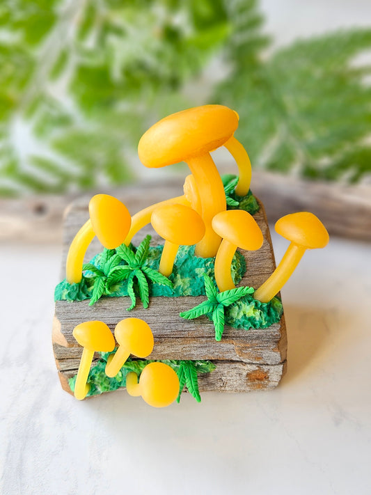 Mushrooms, ferns & moss log sculpture