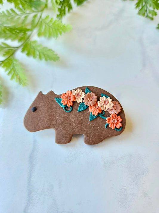 Wombat brooch with flowers