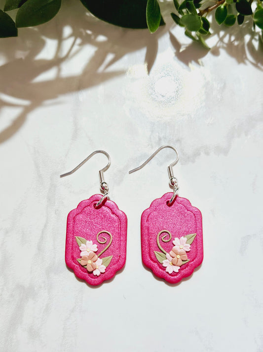 Earring dangles - pink floral frames