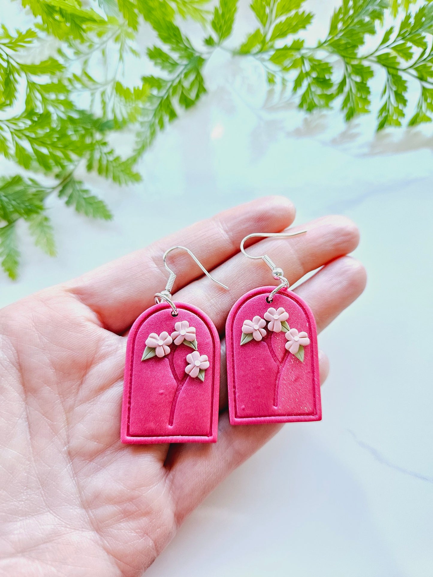 Earring dangles - pink floral stems