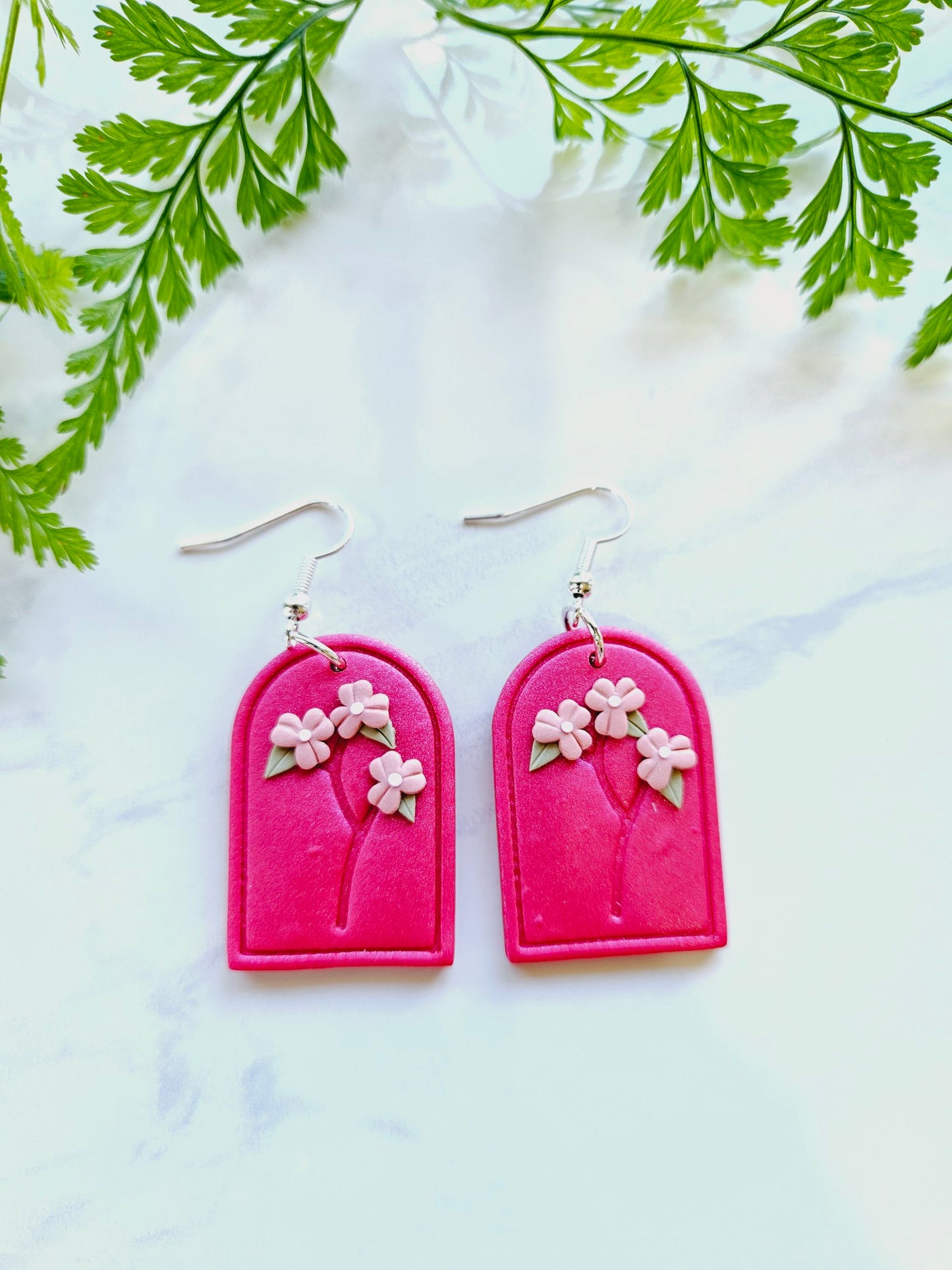 Earring dangles - pink floral stems