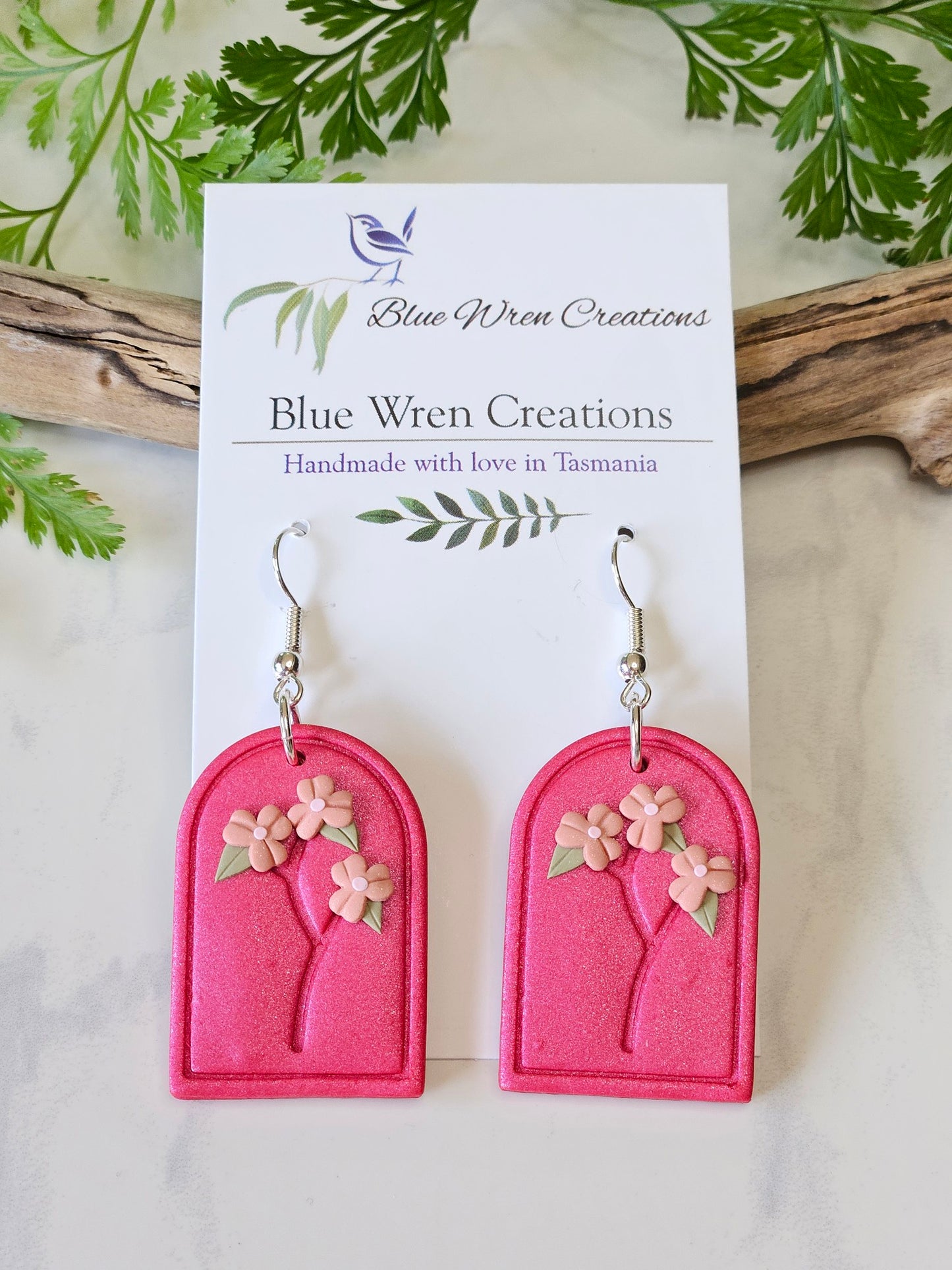 Earring dangles - pink floral stems