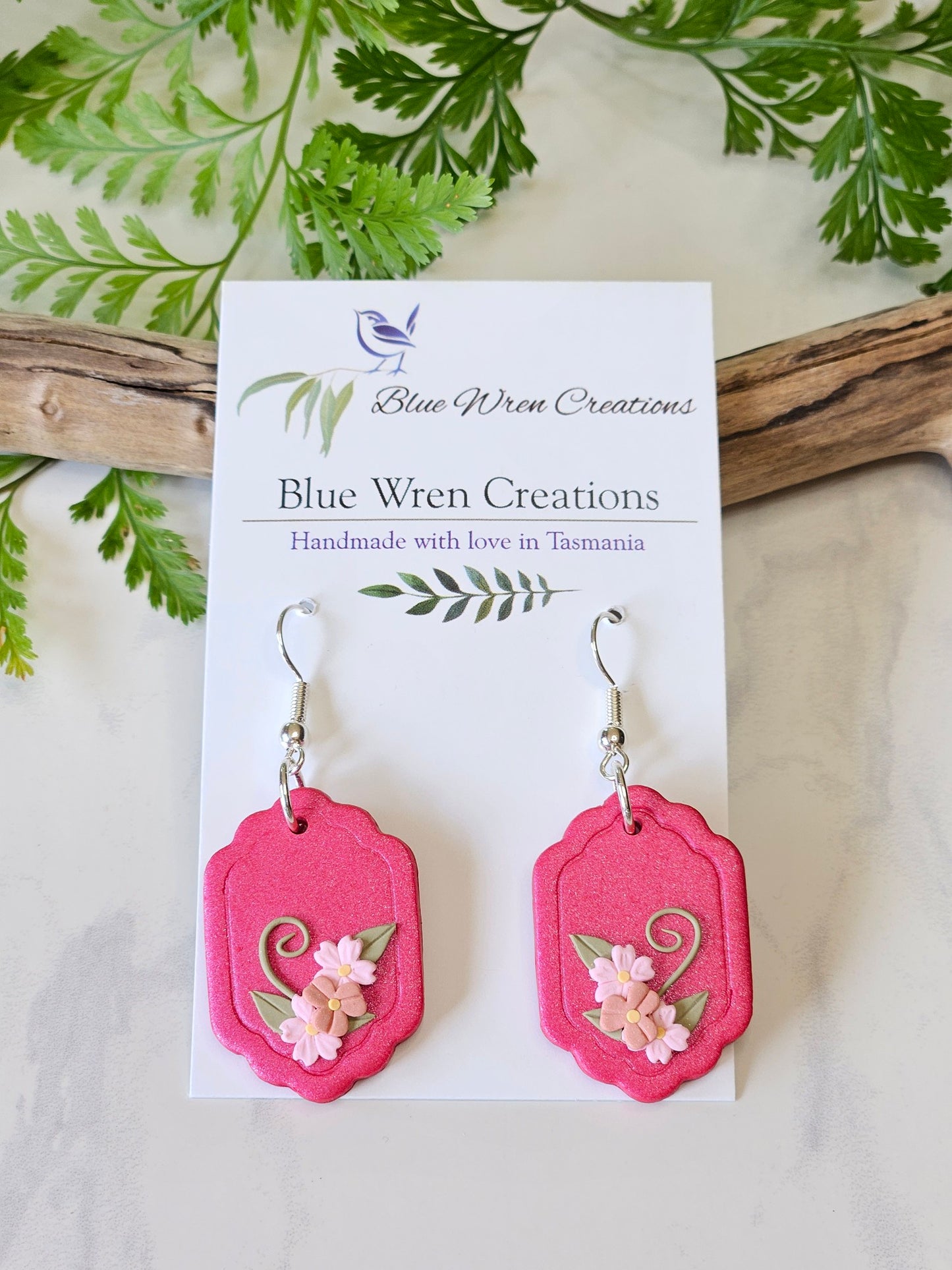 Earring dangles - pink floral frames