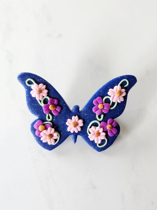 Butterfly brooch, shimmer & flowers