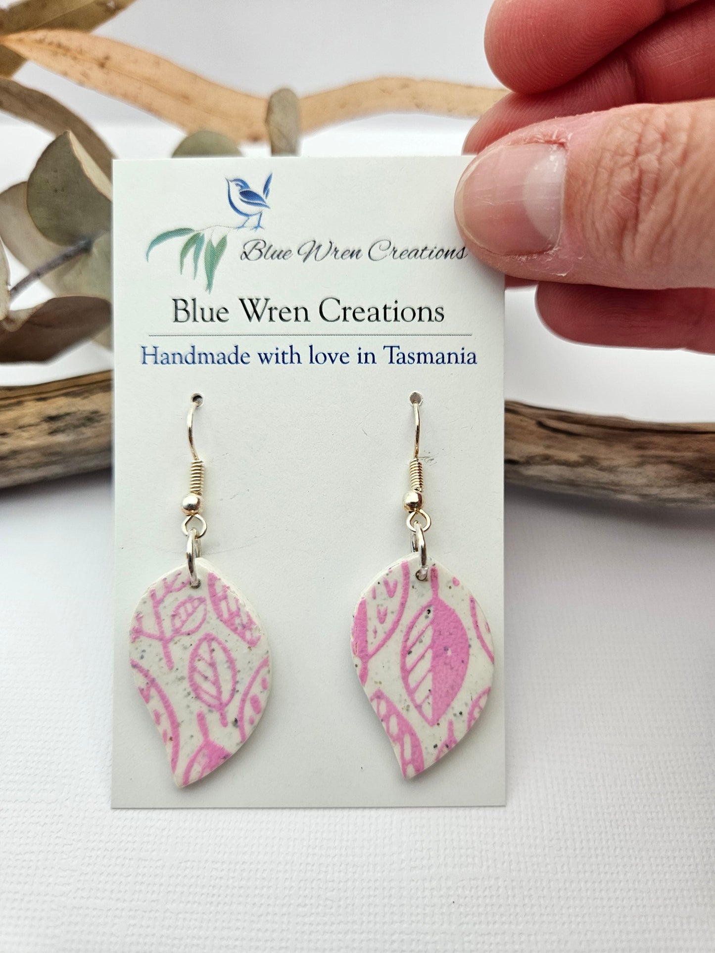 Earring dangles - pink leaves