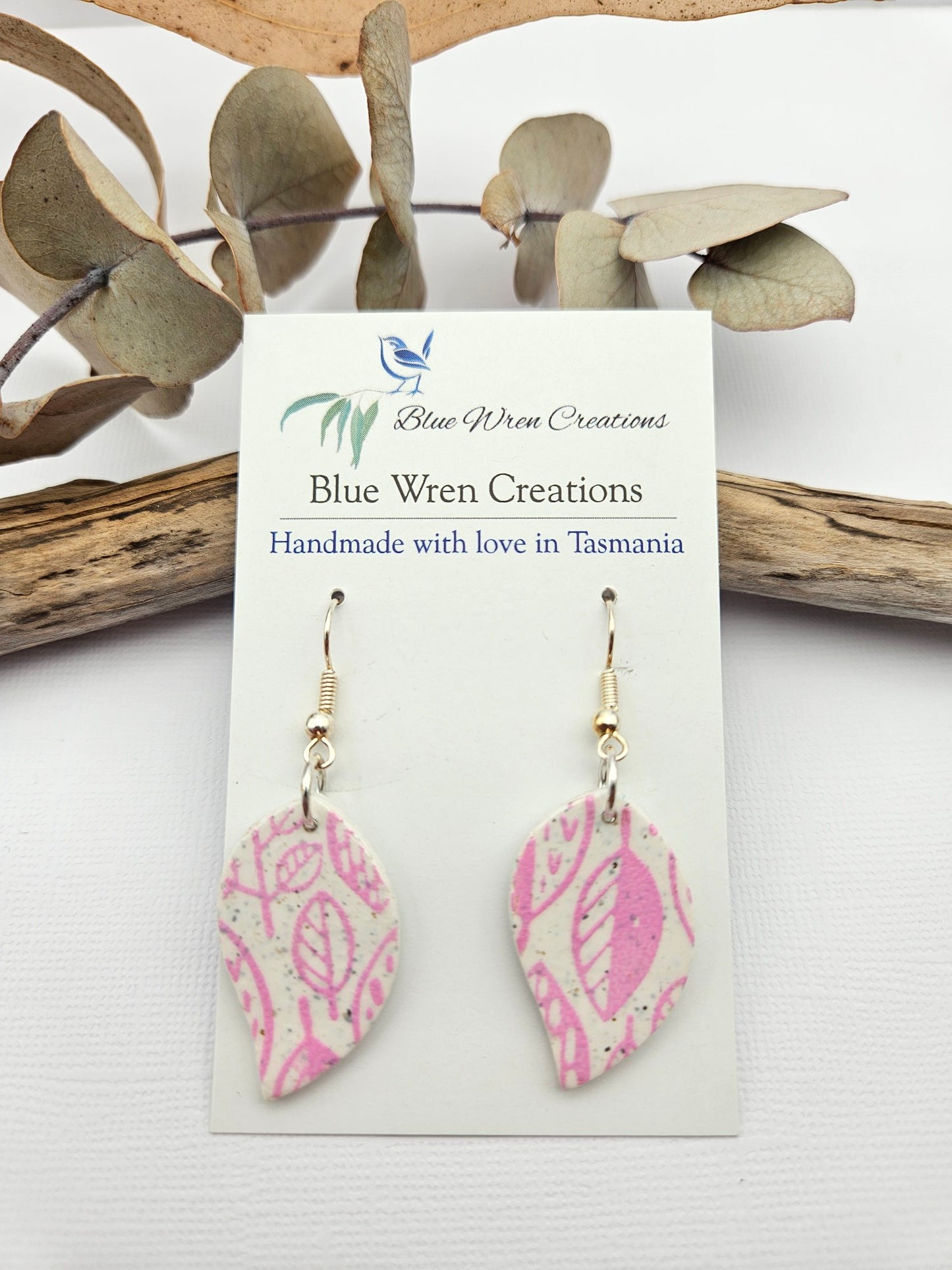 Earring dangles - pink leaves