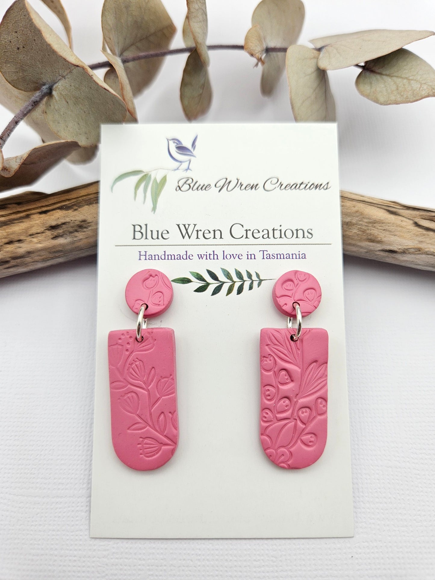 Earring dangles - embossed floral stems