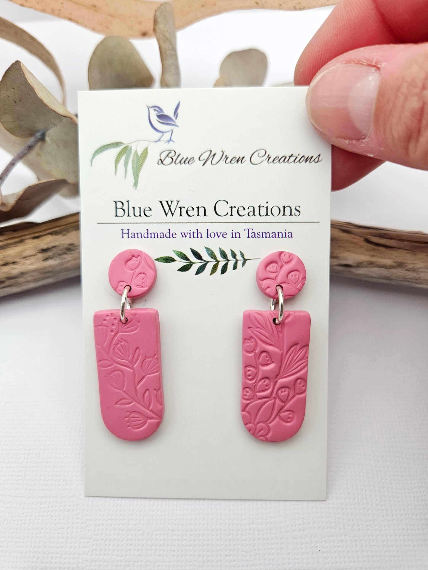 Earring dangles - embossed floral stems