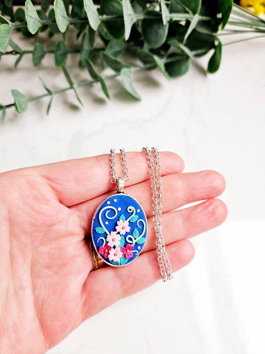 Necklace - blue florals