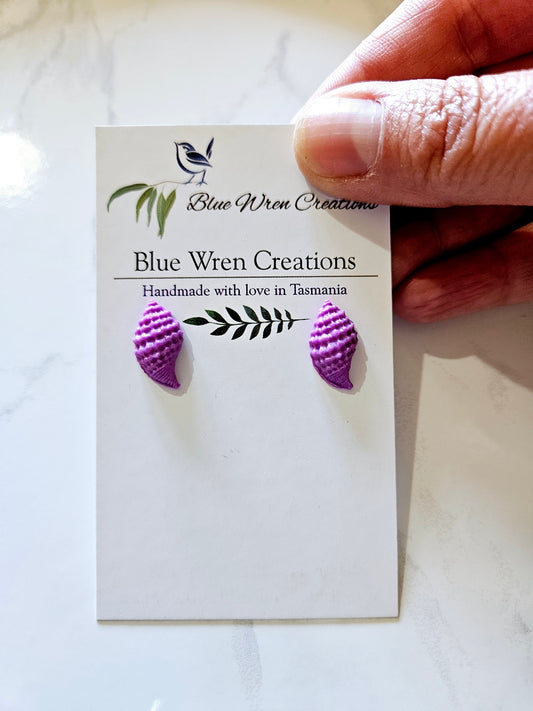 Earring studs - purple scotch bonnet shells